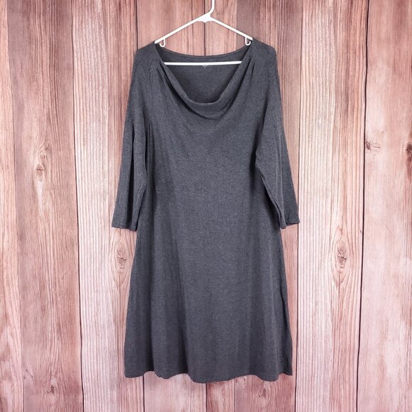 Eileen Fisher Womens Size Medium Ribbed Cowl Neck Tunic Dress 3/4 Sleeve Gray - Picture 2 of 15
